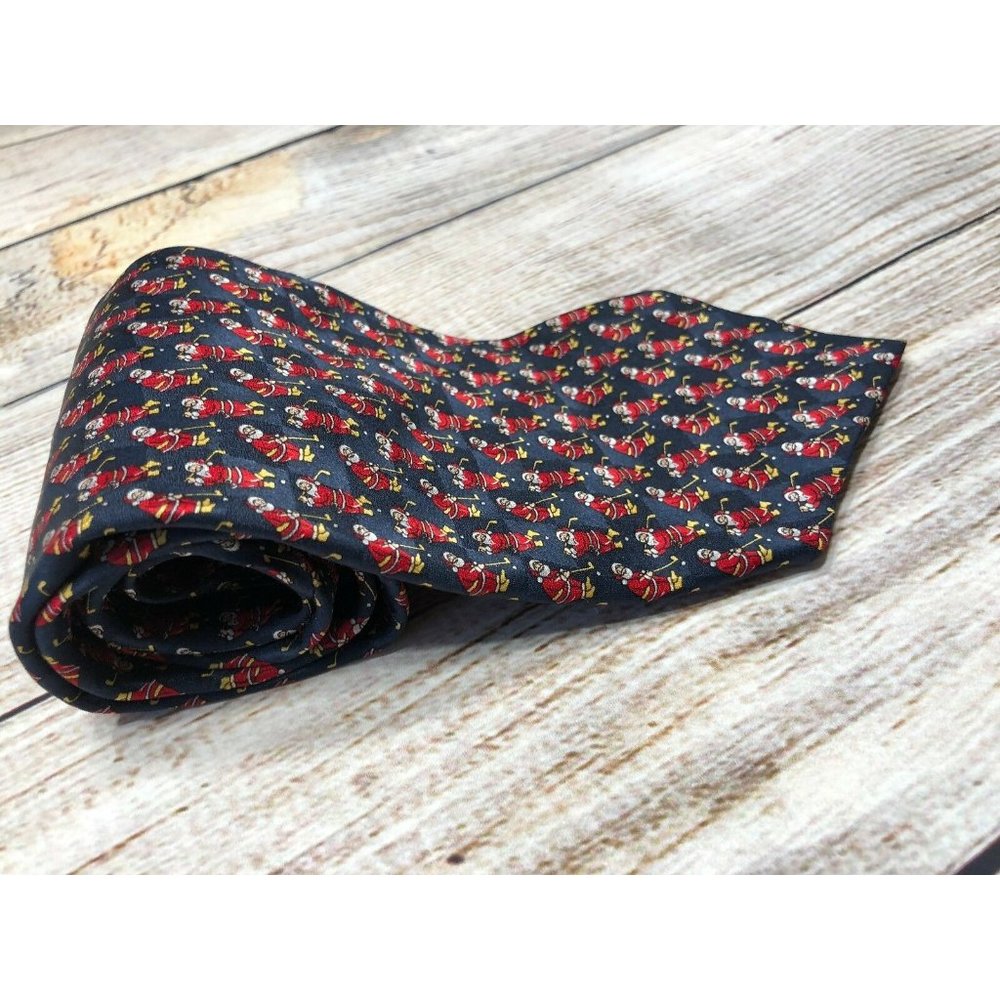 Hallmark Ugly Christmas Neck Tie Ugly Golfing Mens Gift 100% Silk Santa Claus